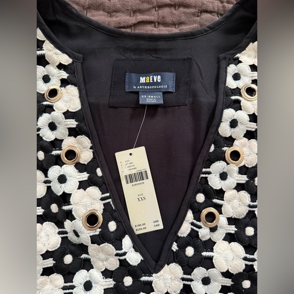 NWT Maeve by Anthropologie V-Neck Crochet Floral Shift Mini Dress XXS - Picture 5 of 5